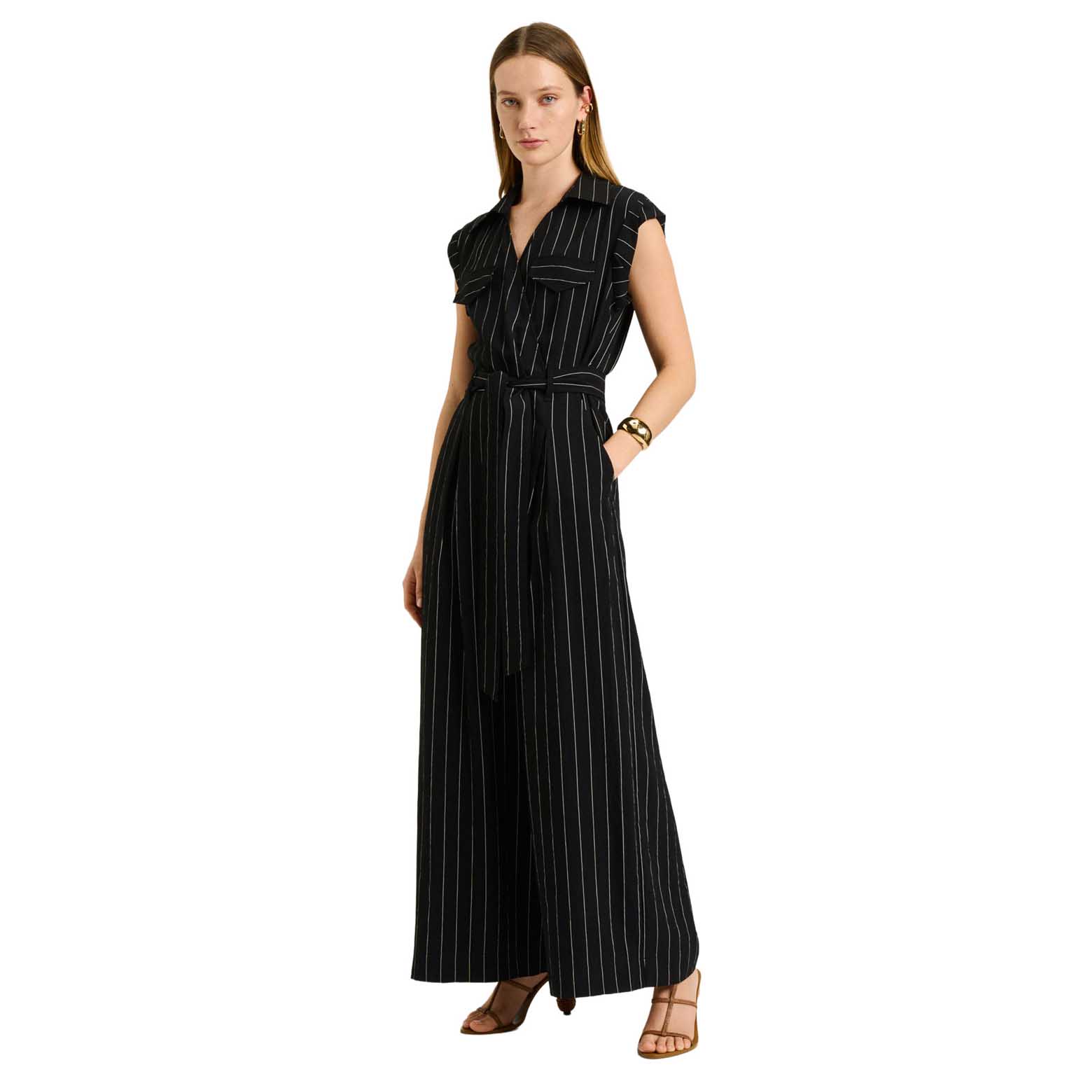 Veronika Maine Wide Pinstripe Jumpsuit
